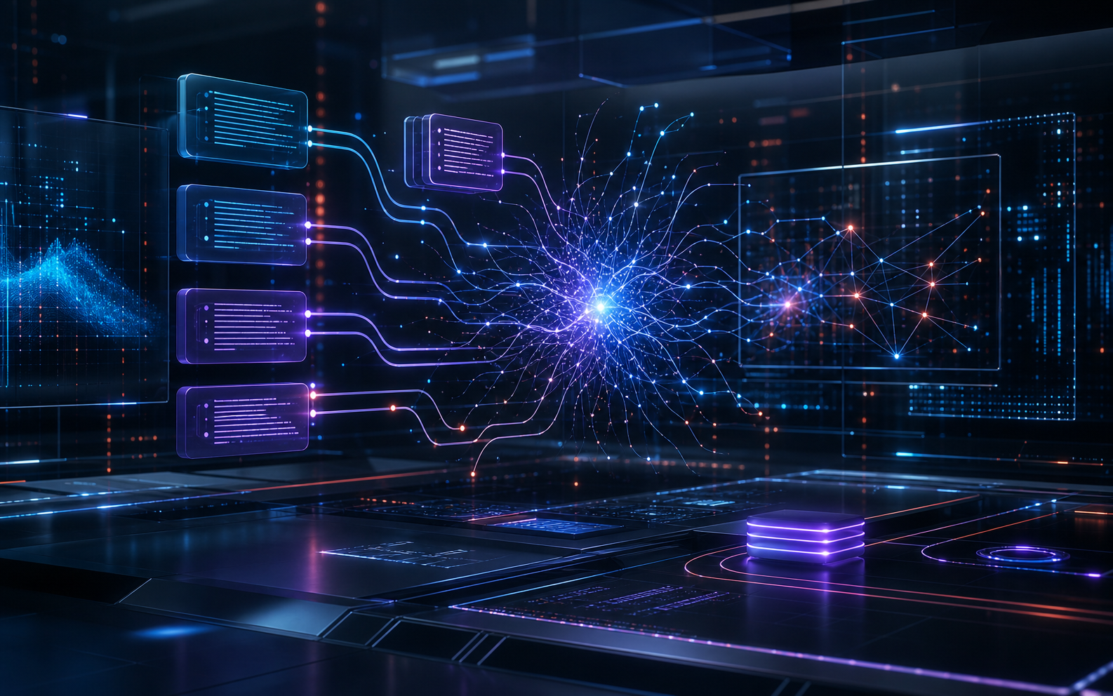 AI workflow signals connecting across a digital workspace